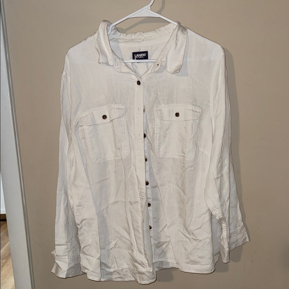 Lands' End Cream Button-Up Shirt